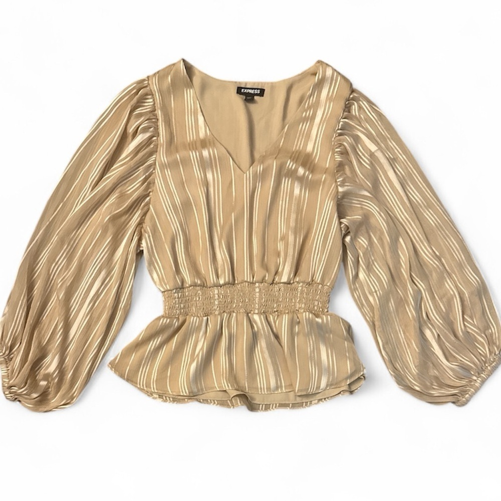 Express Gold Striped Blouse with balloon sleeves. WOMENS size m.